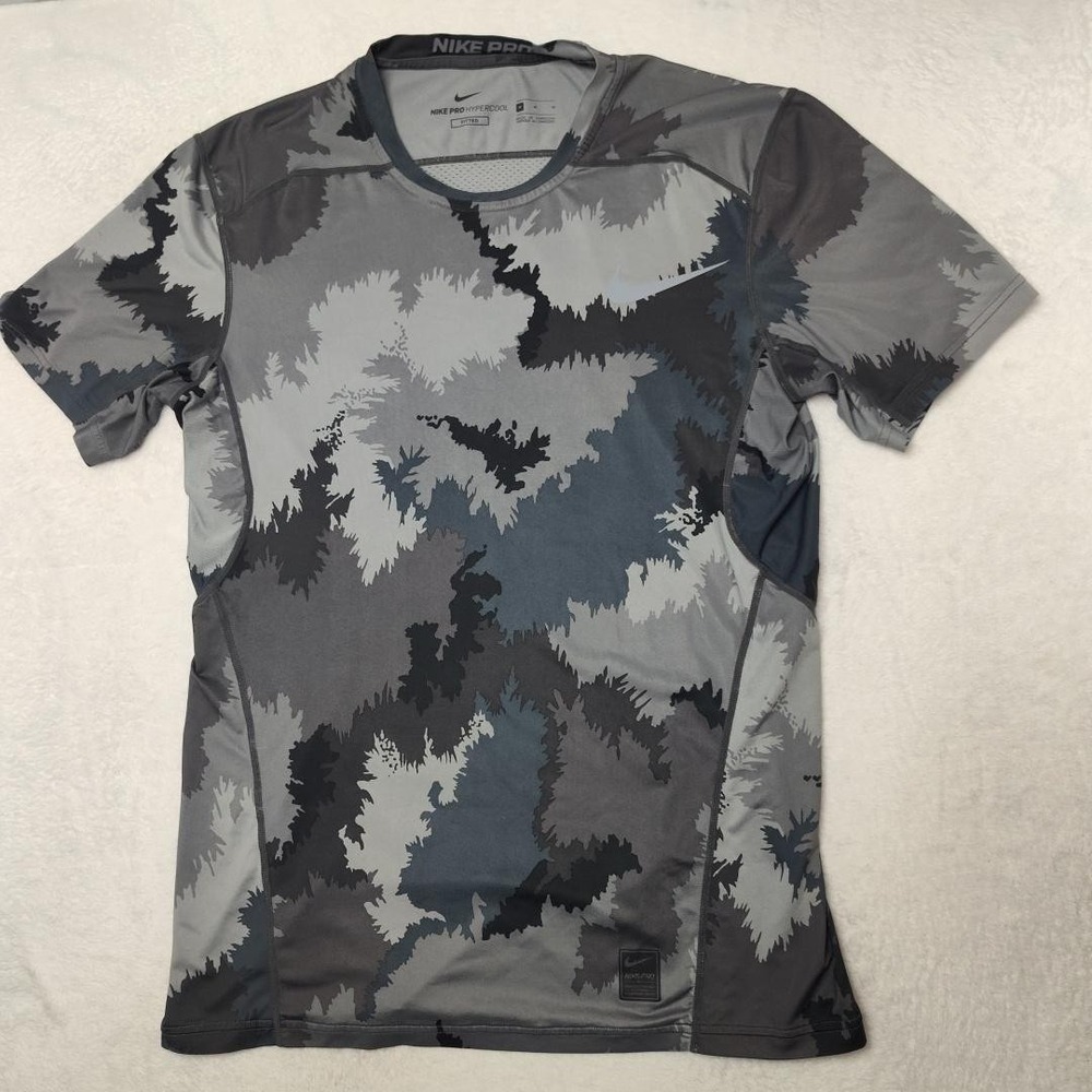 Nike HyperCool Shirt Mens Medium Gray Camouflage Slim Fit Gym Training Tagless